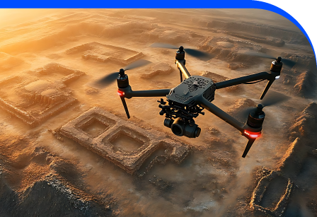 Drone capturing orthophoto of archaeological excavation