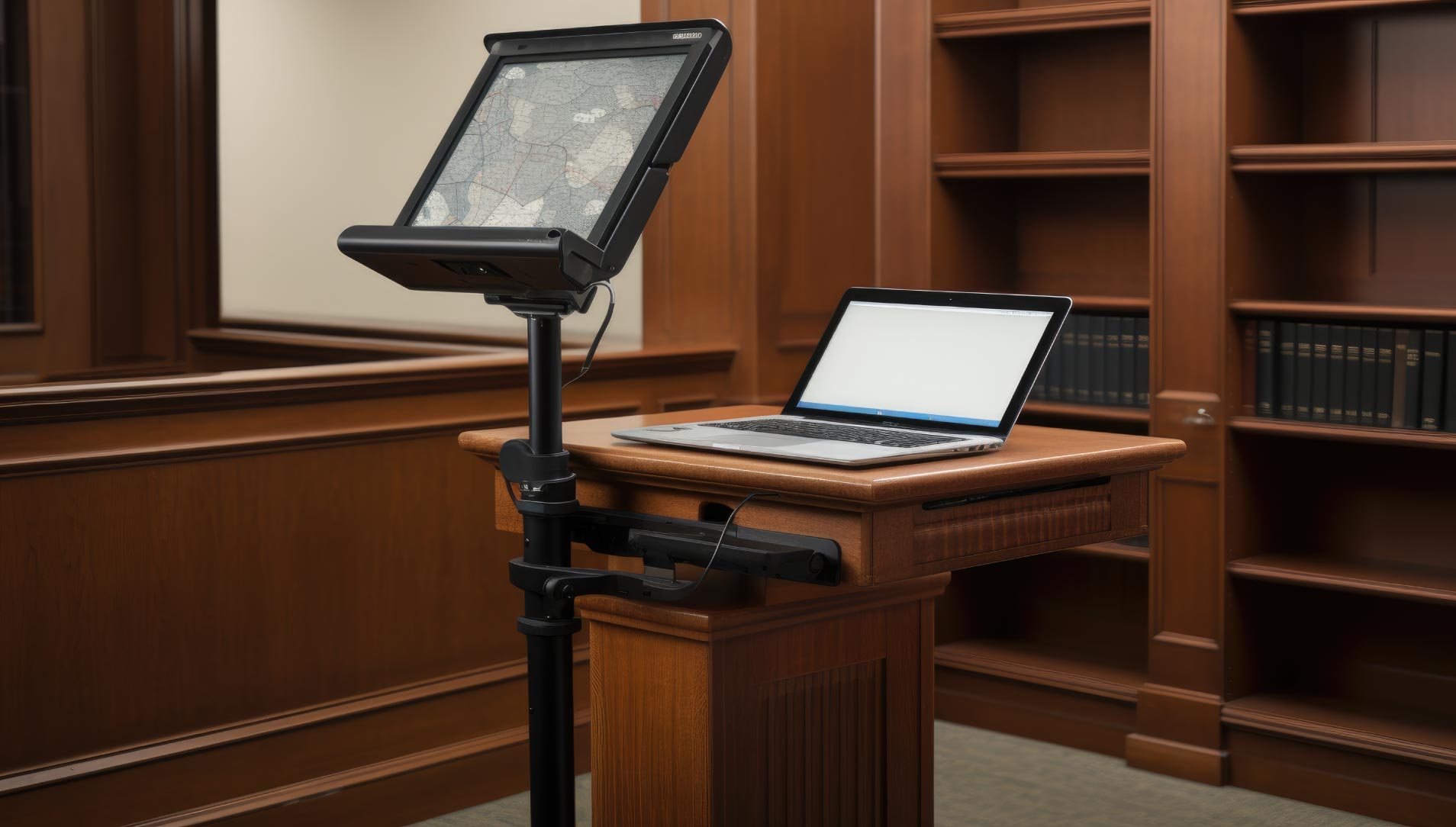 Forensic 3D model displayed in courtroom for legal case