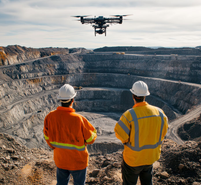 Drone and GNSS surveying open-pit mine site