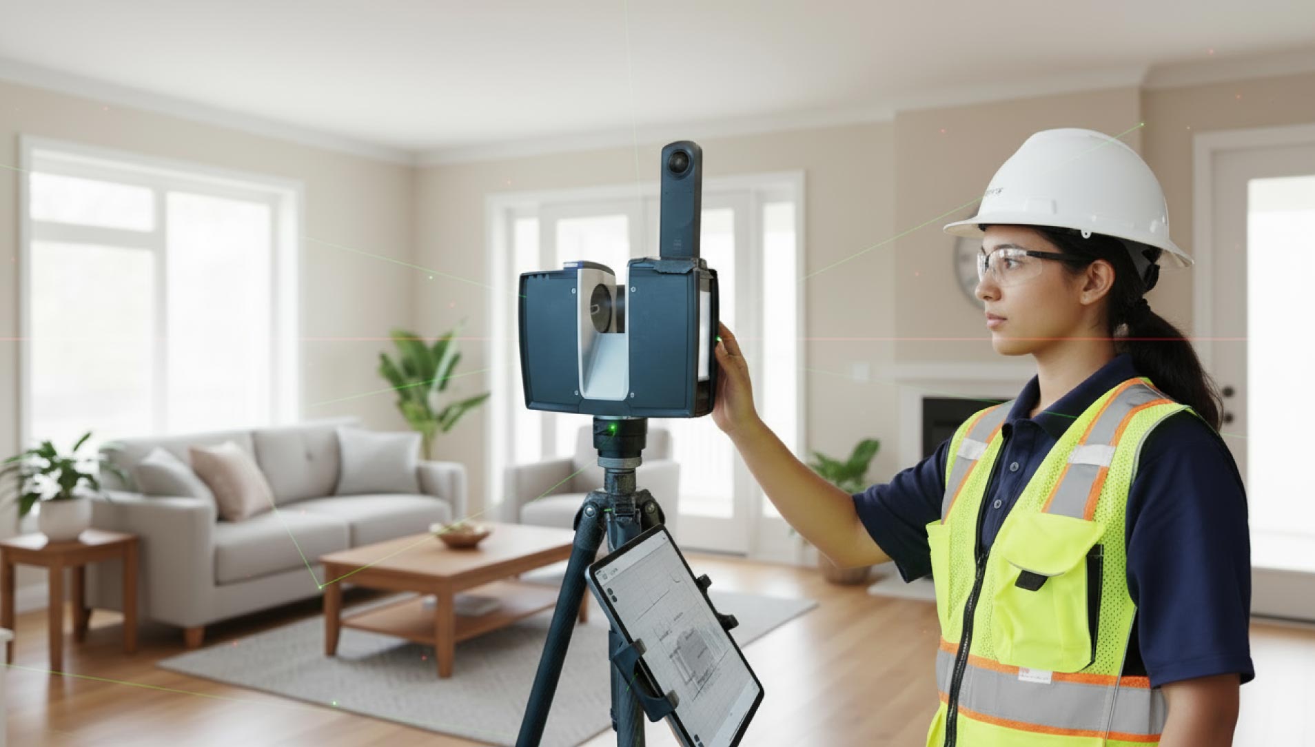 Laser scanning residential interior for measured building survey