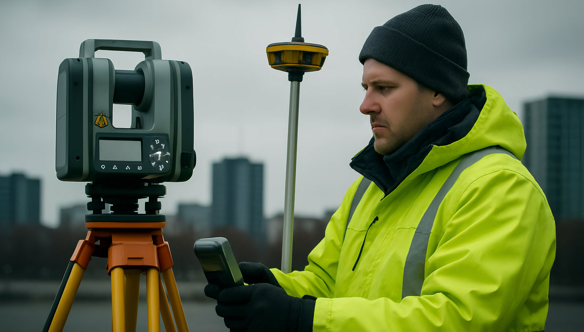 Surveyor conducting precision data validation on sit