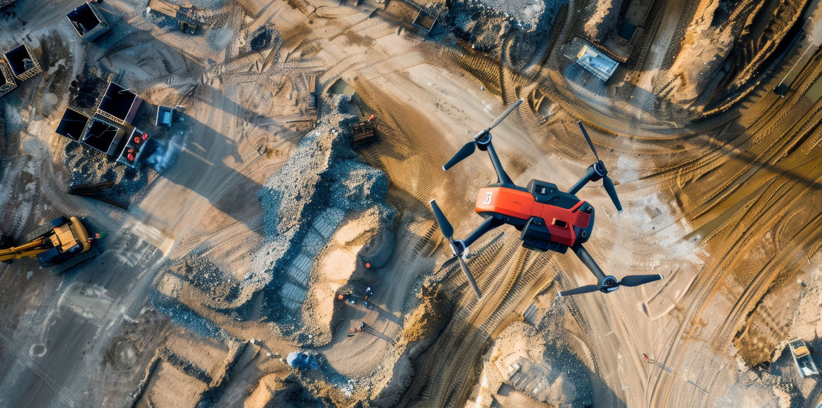 Aerial drone mapping surveying construction site for topographic data
