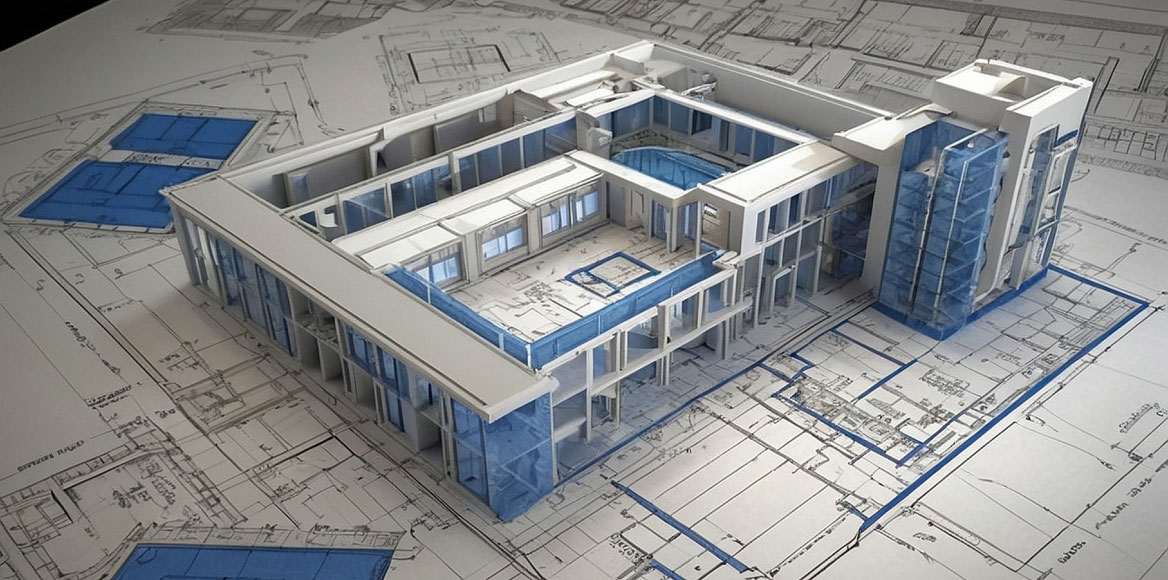 CAD floor plan and 3D BIM model of a surveyed building