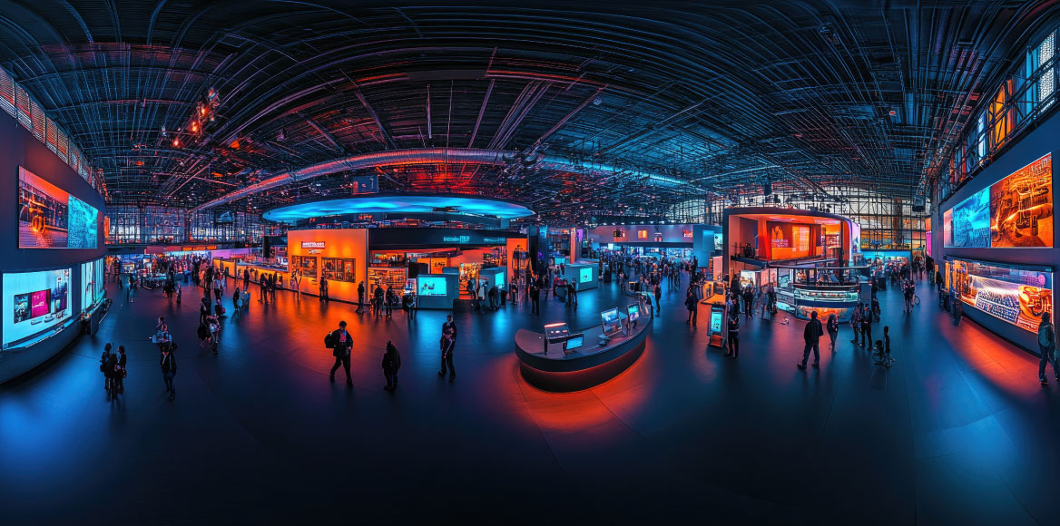 360 degree virtual tour view of a modern event venue used to promote launches and venue hire for hospitality and commercial spaces.